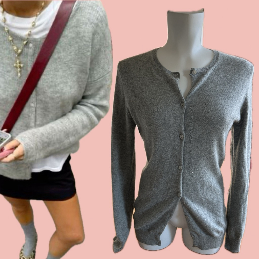 100% Cashmere Cardigan Sweater Grey Super Soft